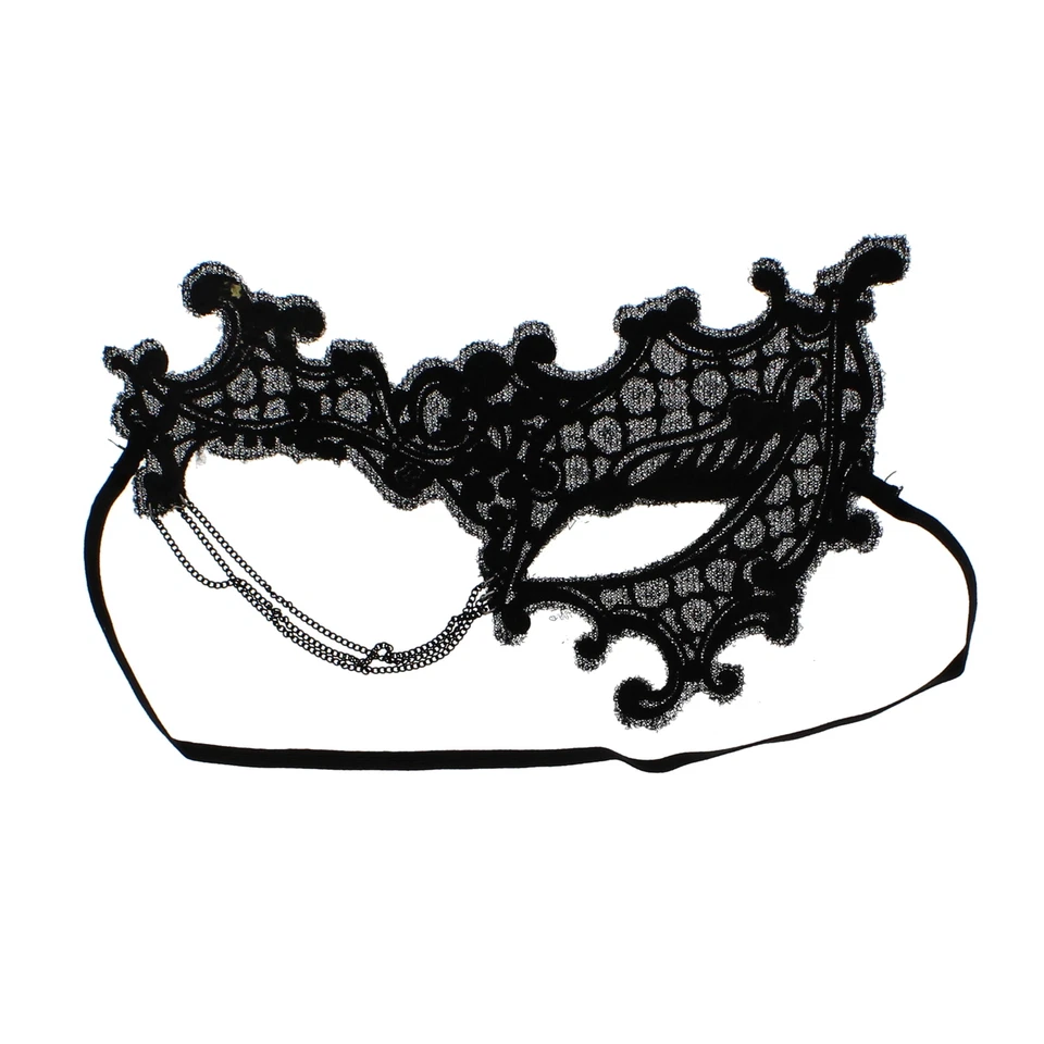 Zac's Alter Ego Black Mesh & Rubber Masquerade Mask with Hanging Triple Chain - Image 4 of 4