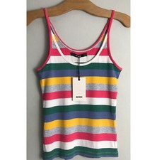 Bright striped Ribbed vest top Cami Sleeveless Strappy Summer Boho Retro