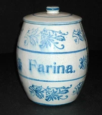 Blue & White Stenciled Wildflower FARINA Canister Brush McCoy Ohio Stoneware
