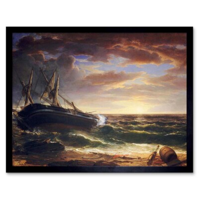 Asher Brown Durand American Stranded Ship altes Gemälde 12 x 16 Zoll gerahmter Druck