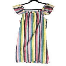 J. Crew Striped Off The Shoulder Dress Cotton Pink Multi Rainbow H5412 Size 6