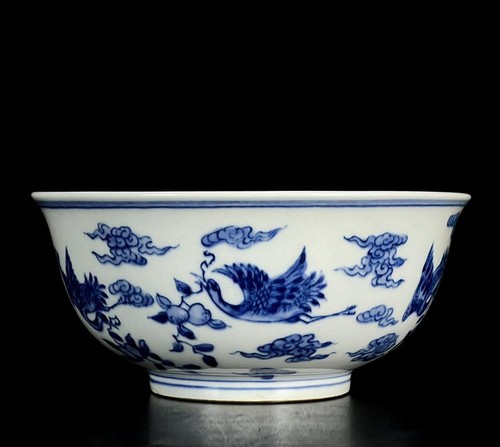 Kangxi Signed Old Chinese Blue and White Bowl W/crane N678 - Picture 4 of 9