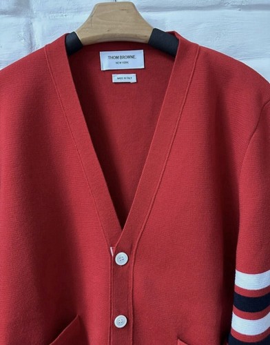 THOM BROWNE Milano Stitch Men’s Cardigan 4-Bar Red Merino Wool Size 3! - Picture 3 of 14
