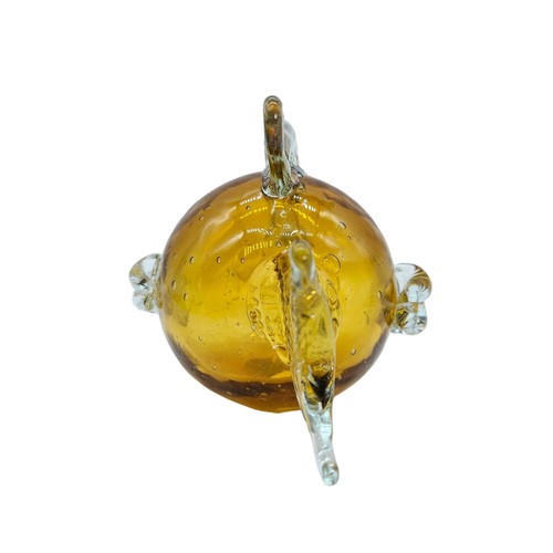 MURANO STYLE ART GLASS AMBER 6" PUFFER FISH SCULPTURE PAPERWEIGHT HAND BLOWN - Picture 5 of 12