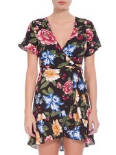 Farm Rio Dress Size AU/UK 4-6 US 2-4 Mini Wrap Black Floral Casual Beach Party 