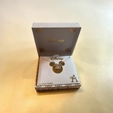 Disney Mickey Mouse Initial A Necklace Fine Silver Plated Pendant Jewelry Boxed