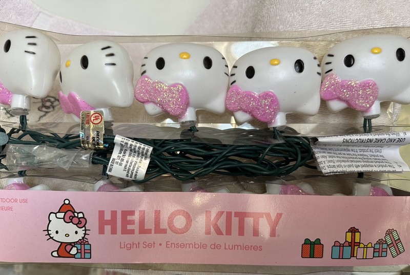 Hello Kitty Holiday Christmas Light Set Pink Glitter Bow Indoor Outdoor New