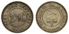 Colombia - 2 1/2 Centavos 1881 - Liberty Cap, Medio Centavos
