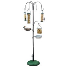 Metal Bird Feeding Station 4 Feeders Stand Garden Wild Bird Feeder Parasol Base