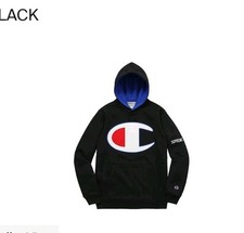 sz XL SS 17 Supreme Satin Champion Hoodie Black