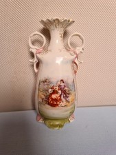 Antique Austria Porcelain Vase Hand Painted Rococo Romantic Couple Gold Gilt 15c