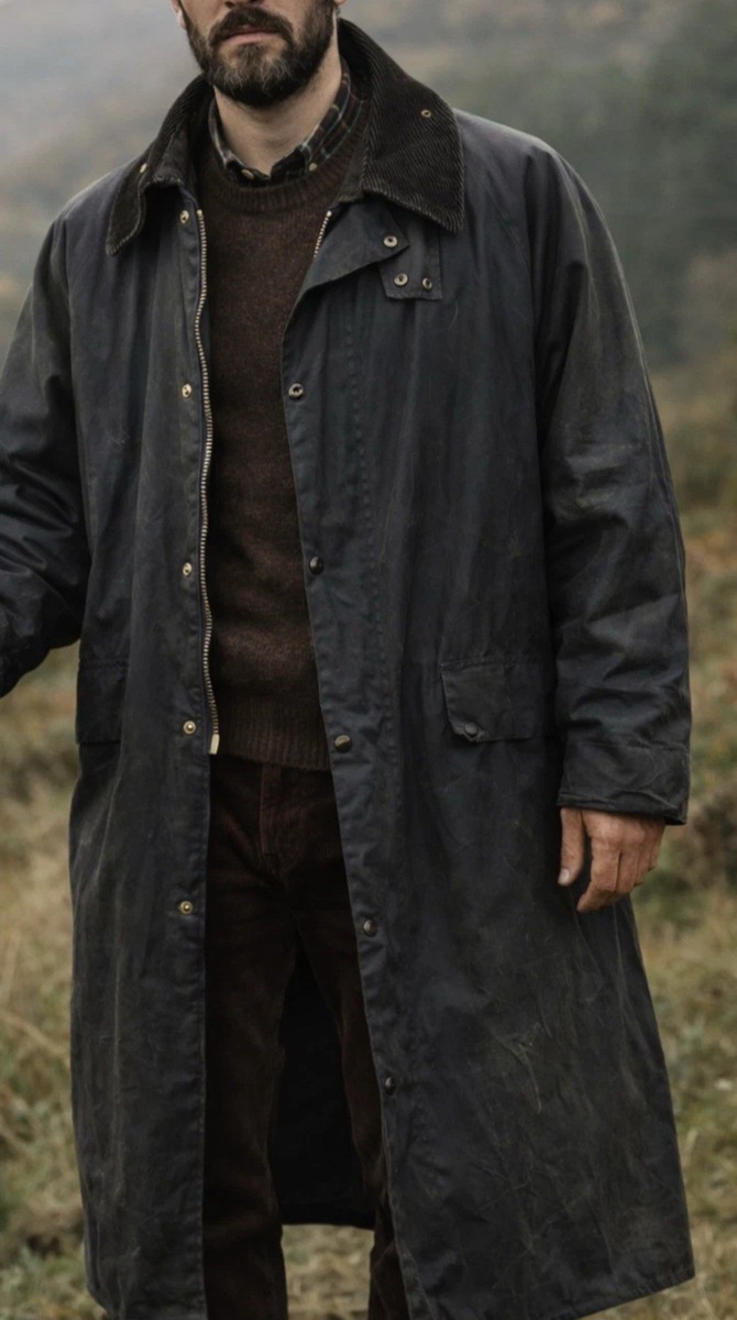 Vintage Barbour Burghley Long Jacket Mens 112cm/ 44in Wax