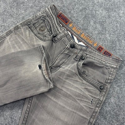 Rock Revival Russell Straight Jeans 34 Gray Distressed RRJ8535T-3 Men's