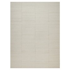 Hand Knotted Rug 9'1"x12'3" Ivory Modern Textured Piled Flat Weave Undyed Wool