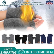 Winter Alpaca Wool Thermal Fingerless Gloves  Men's Knitted Half Finger Mittens