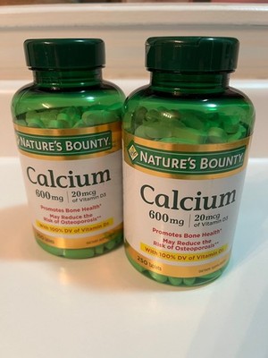 2 Bottles of Nature s Bounty Calcium 600mg + Vitamin D3 800IU, 500 Tablets Total
