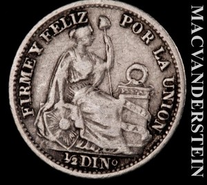 Peru: 1899 One-Half Silver Din - Scarce  Better Date  No Reserve  #L7375