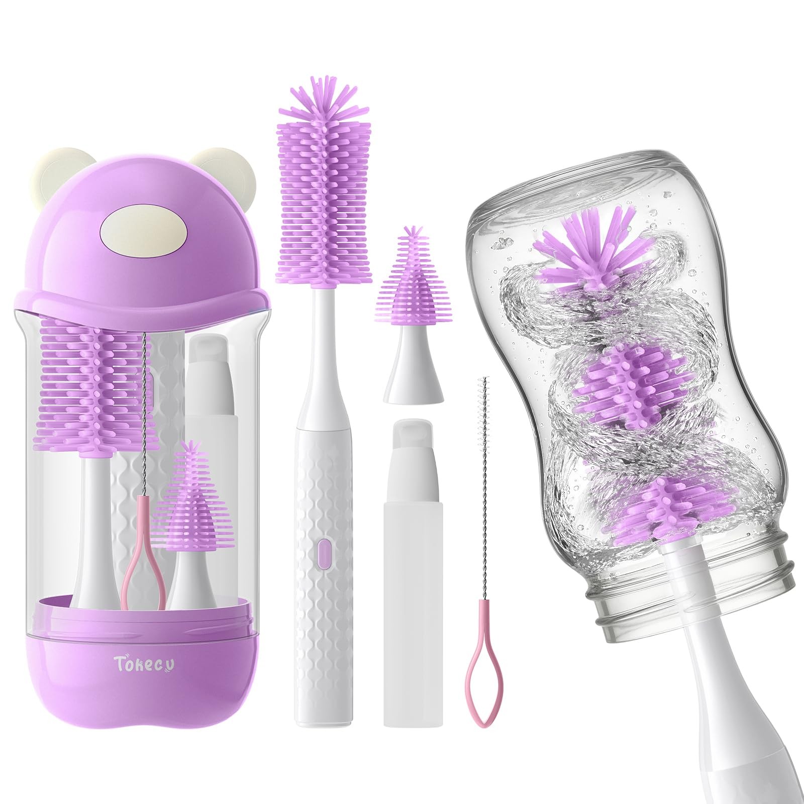 Electric Bottle Brush Cleaner Set, Bear-Shaped Travel Baby B