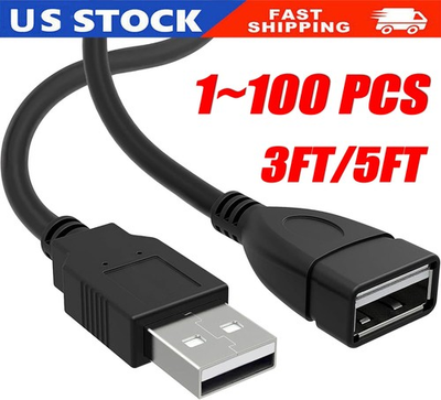 #ad High Speed USB USB Extension Cable USB 2.0 Adapter Extender Cord Male Female LOT $67.99