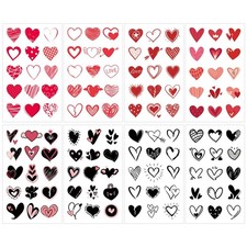 120 Patterns Valentines Heart Tattoos, 8 Sheets 4.13inchesx2.36 Inch, Black