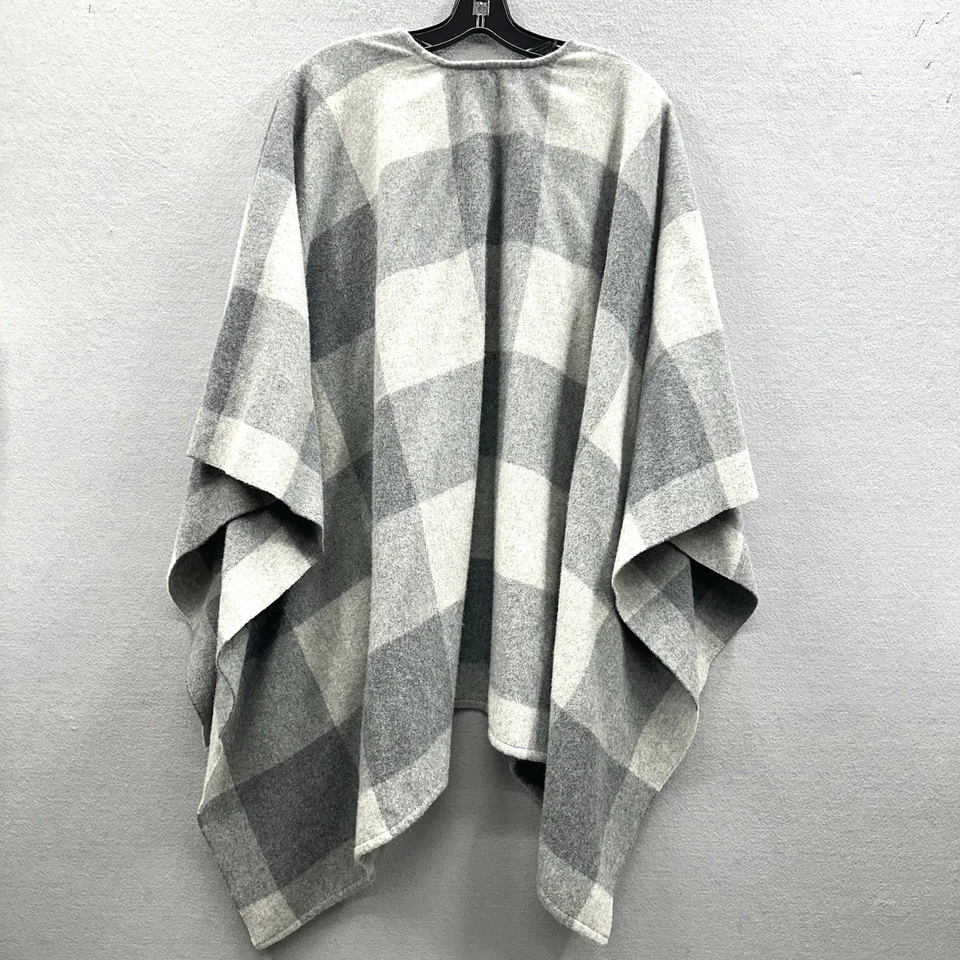 PONCHO SAKS QUINTA AVENIDA GRIS A CUADROS TALLA ÚNICA 100% LANA MERINO CHAL ENVOLVENTE SUAVE Foto 4 de 4