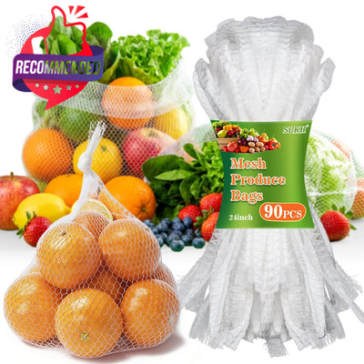 Sukh 90Pcs Mesh Produce Bags - 24 inch Seafood Boil 24 Inches, White 