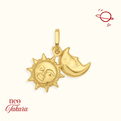 14ct Solid Yellow Gold Sun and Moon Pendant Charm Cosmic Jewellery - Gift Her