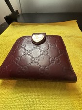 AUTHENTIC Gucci Metallic Guccissima Heart French Flap Wallet - Burgundy Red