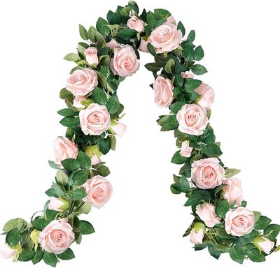 7.5 Ft  Garland Wall Silk Artificial Hanging Rose Flower Vine Wedding Decor Pink