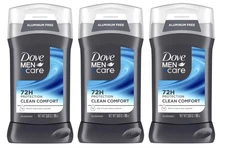 NEW Dove Men+Care Clean Comfort Antiperspirant Deodorant Stick 3oz (Pack of 3)