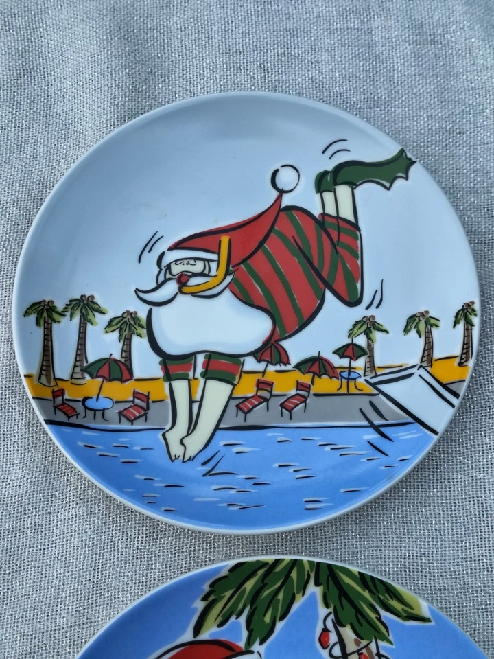 Juego de 4 platos de porcelana Palmera Santa Ellen Crimi-Trent para Boston Warehouse Foto 2 de 4