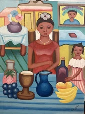 Haitian Art Haiti Voodoo Rigaud Benoit 1973  44X32” Primitive Art Painting Oil