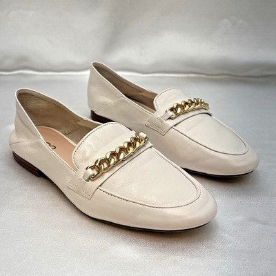 ALDO Women's White Leather Gemona Ballet Flat Loafers Gold Hardware Chain Size 7