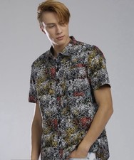 Guess Men s Abstract Print Button Down Shirt 100 Cotton Multicolor 80s Medium
