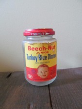 VTG Beech Nut Baby Food Jar Turkey Rice Dinner 7.5 Oz.