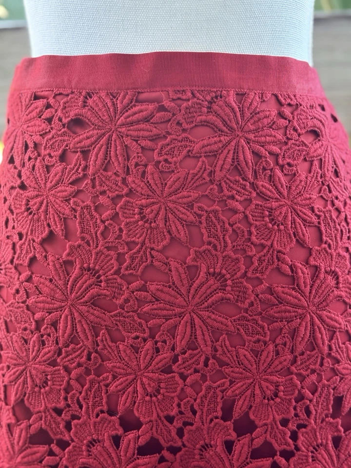 Falda Lápiz Talbots Roja Floral Crochet Encaje Talla 8 Pequeña Mezcla de Algodón Foto 4 de 4