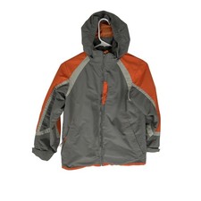 LL Bean Jacket Boys Small 8 Gray Orange Hooded Nylon Ski Snow Winter Coat