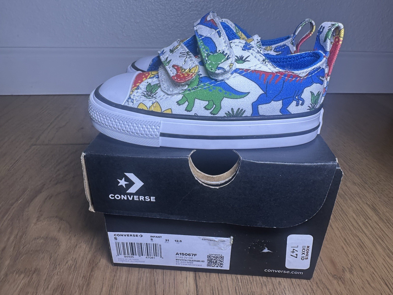 Blue White Red Dinosaur Print Canvas Size 5