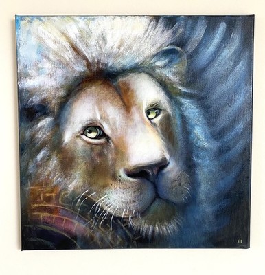 Original Leinwand Acryl/Ölgemälde Löwe ''Versteckte Flügel'' von Ilona Winter