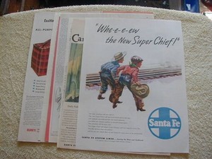 10 vintage Sant Fe Railroad print ads 1942-1959 large color train ad