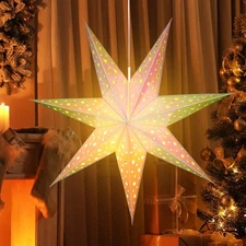 Christmas Star Paper Lantern 7 Pointed Classic, Holographic Rainbow 