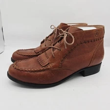 Ariat Kiltie Western Ankle Boots Moc Toe Leather Cognac 16222 Sz 9 B