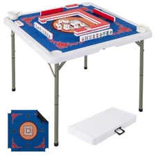 Goplus Mahjong Table, 35" Square Folding Card Table w/4Cup Holders, Anti Slip...