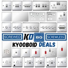 BG Polished Chrome Switches and Socket Full Range Screwed Or Screwless Flatplate