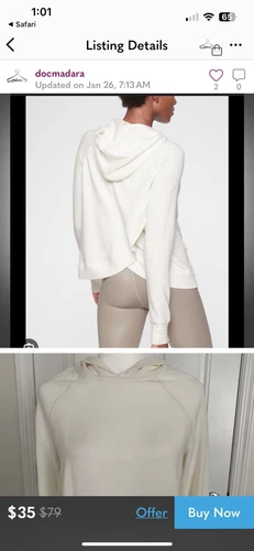 OFF WHITE Felpa con cappuccio donna Athleta incrociata schiena incrociata taglia S bianco sporco