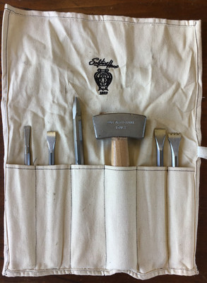 Sculpture House Basic Stone Carving Set BAZ tools, 5 hand-forged chisels, hammer