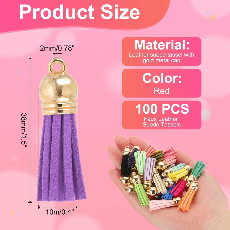 100 piezas borlas de cuero 1,5" imitación cuero gamuza llavero para hágalo usted mismo púrpura oscuro Foto 2 de 4