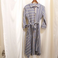 Asymmetrical Striped Midi Shirt Dress w/ Belt - Sz Small - NWT