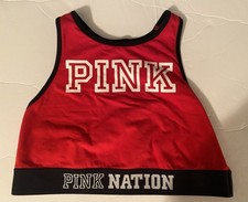 Victoria's Secret Pink Sports Bra M A-C Crop Racerback Pink Nation NWOT
