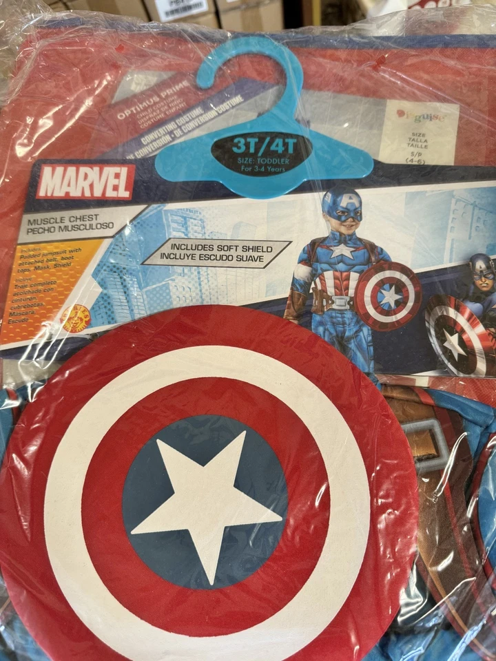 Deluxe Captain America Toddler Costume Size 3T/4T Padded Jumpsuit/Mask /Shield - Image 4 of 4